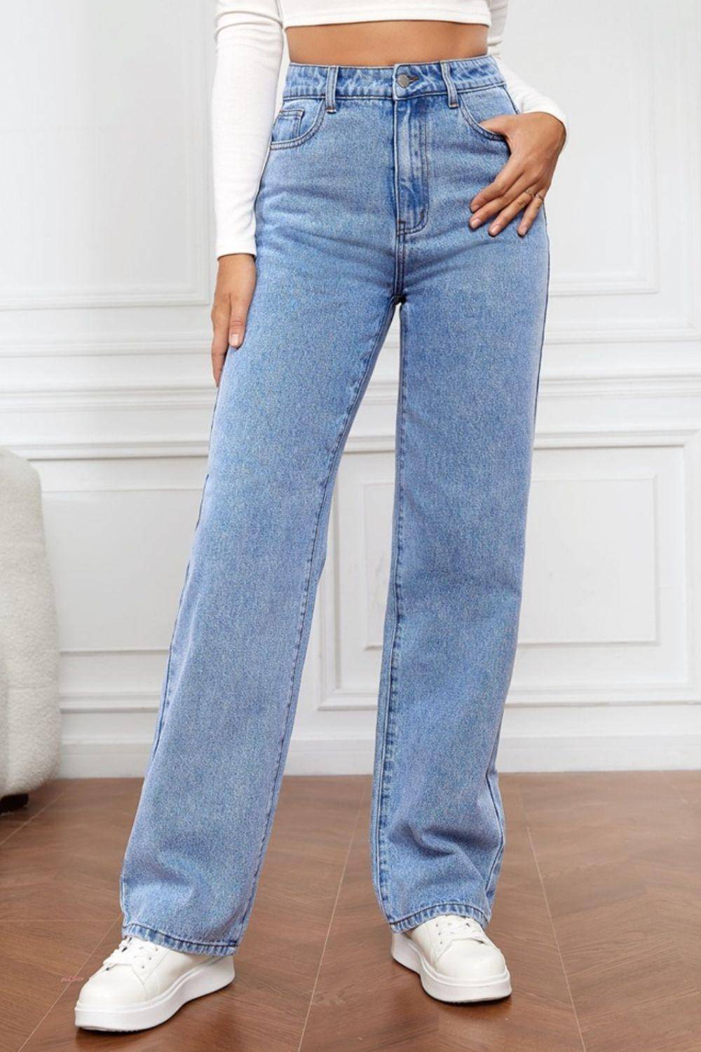 High Waist Straight Jeans - Dapper Deluxe Fashion