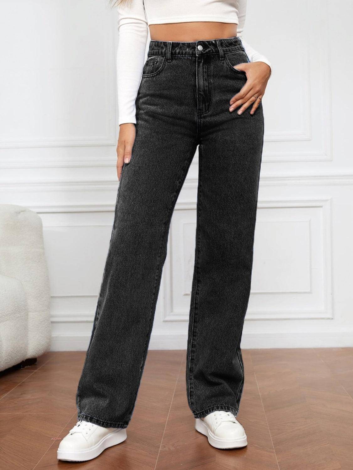 High Waist Straight Jeans - Dapper Deluxe Fashion