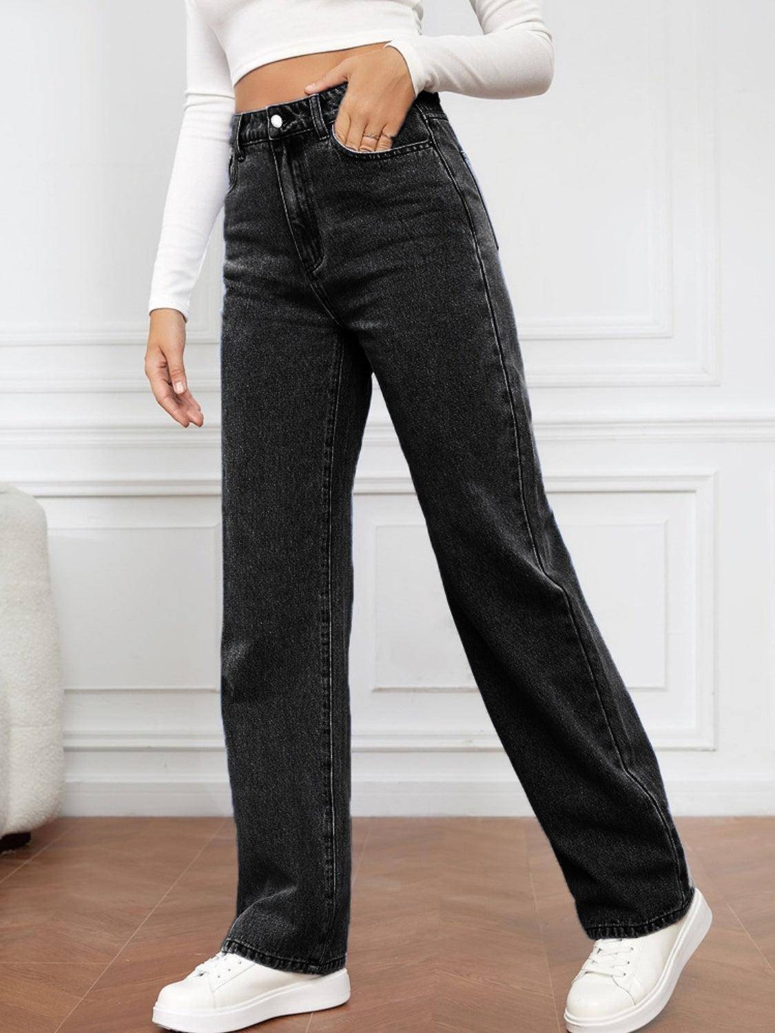 High Waist Straight Jeans - Dapper Deluxe Fashion