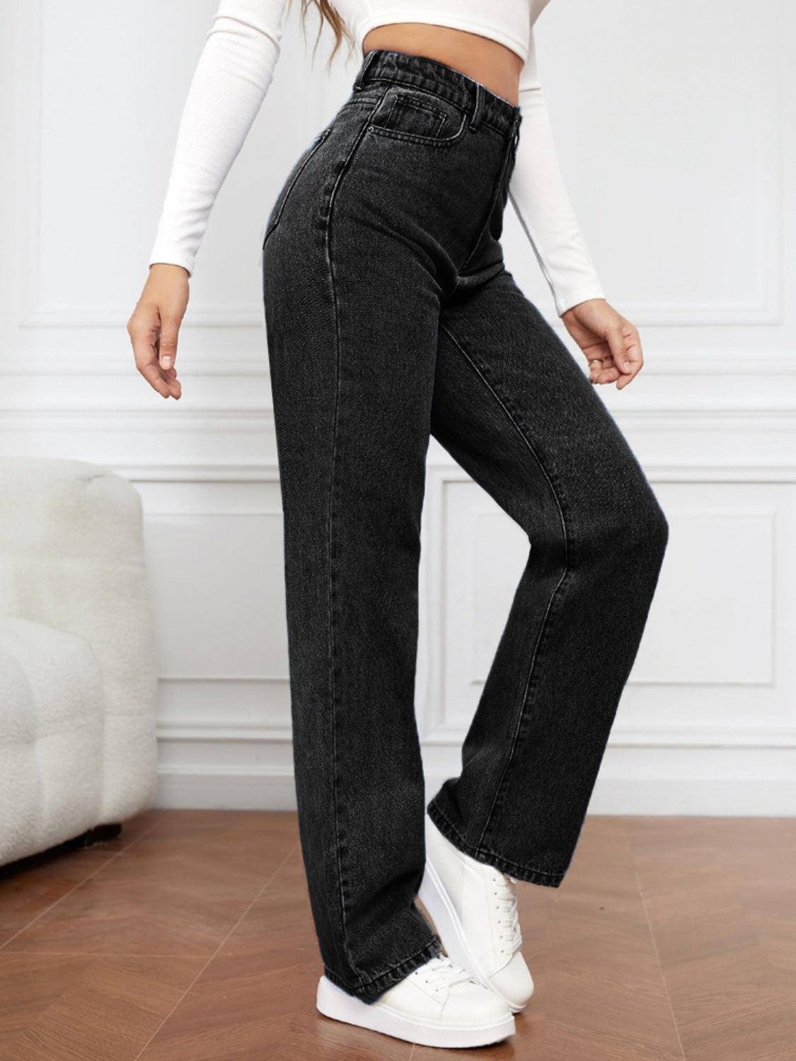 High Waist Straight Jeans - Dapper Deluxe Fashion