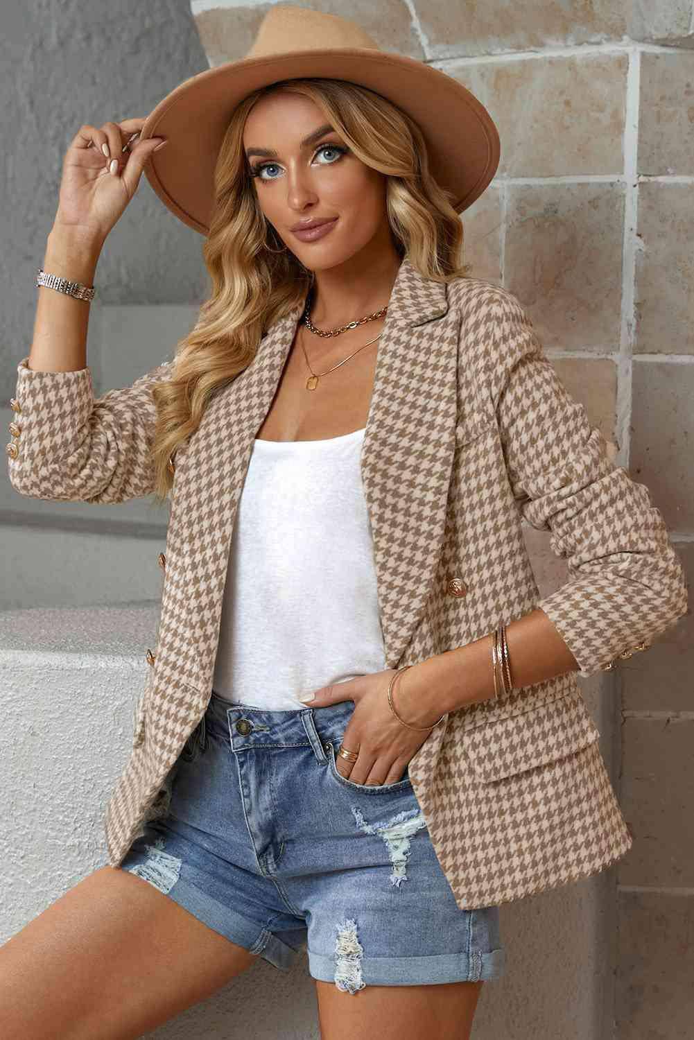 Houndstooth Double-Breasted Blazer - Dapper Deluxe Fashion