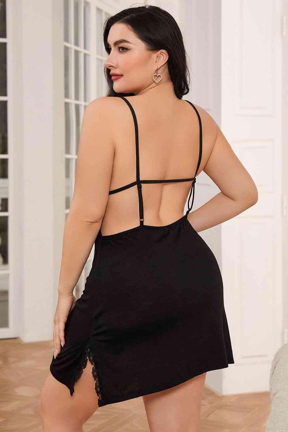 Lace Trim Backless Spaghetti Strap Night Dress - Dapper Deluxe Fashion