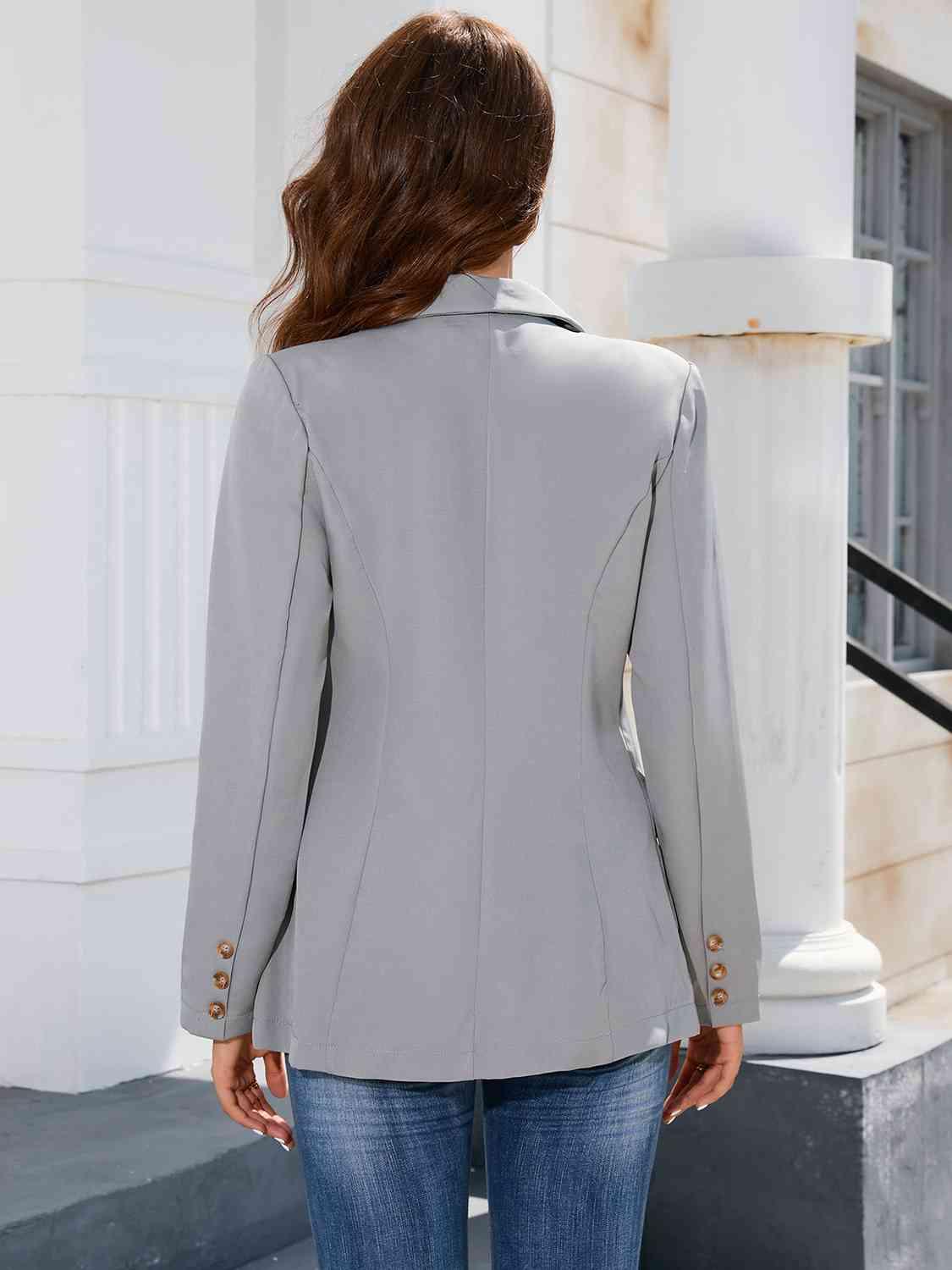 Lapel Collar Long Sleeve Blazer - Dapper Deluxe Fashion