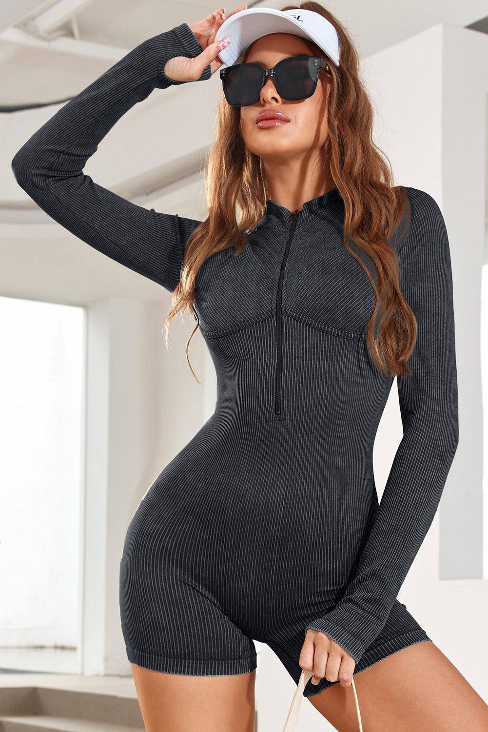 Mock Neck Long Sleeve Romper - Dapper Deluxe Fashion