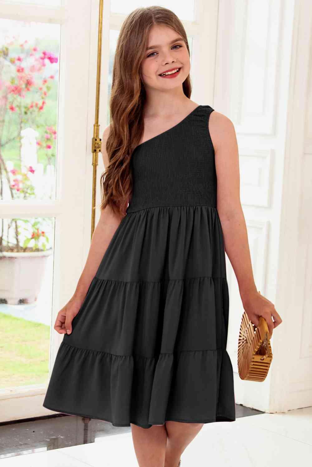 One-Shoulder Sleeveless Tiered Dress - Dapper Deluxe Fashion