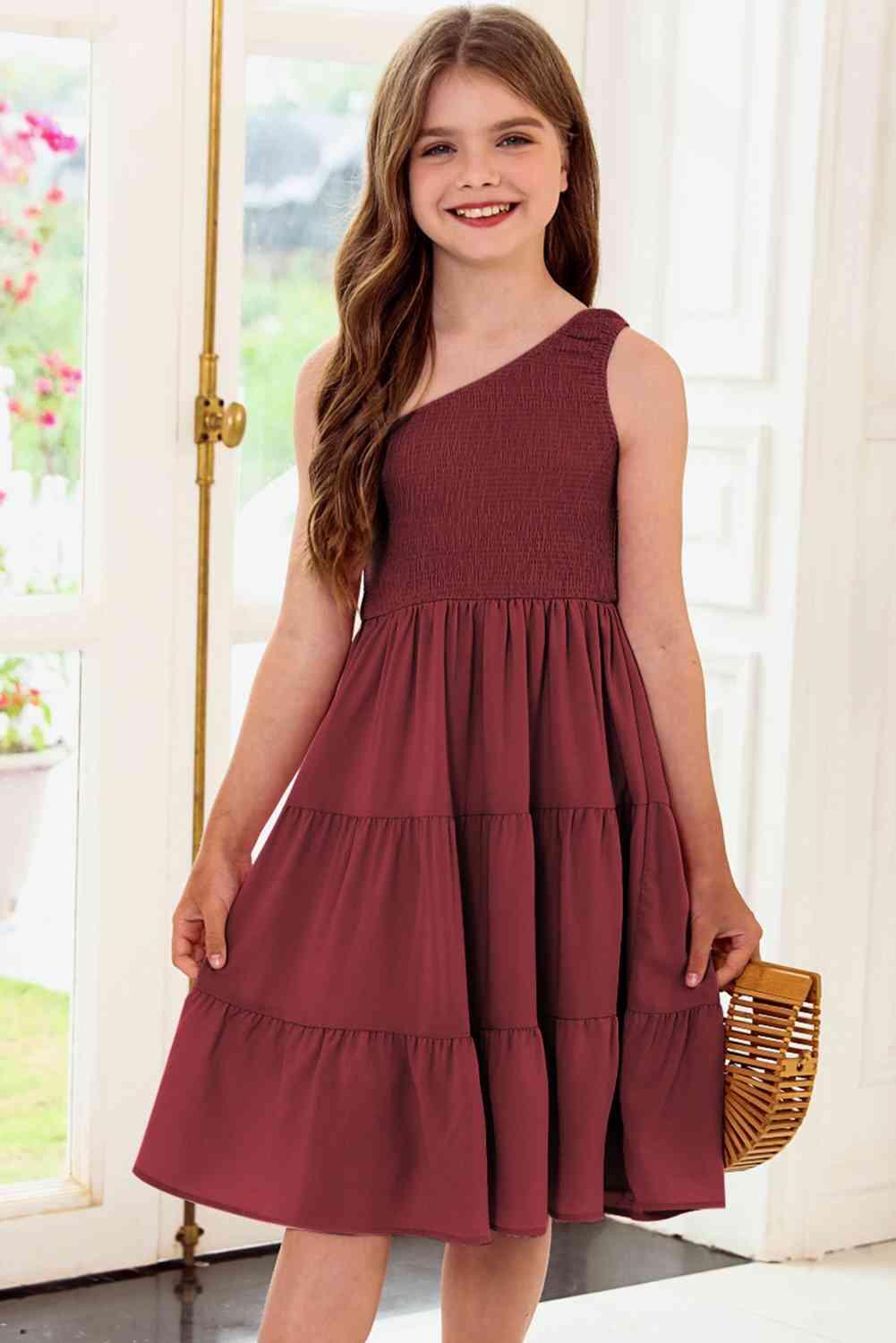 One-Shoulder Sleeveless Tiered Dress - Dapper Deluxe Fashion