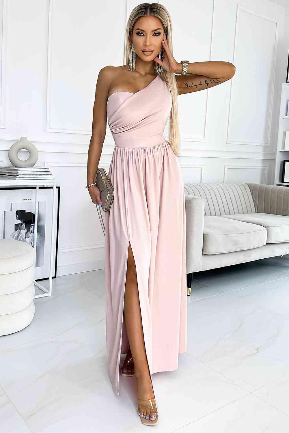 One-Shoulder Slit Maxi Dress - Dapper Deluxe Fashion