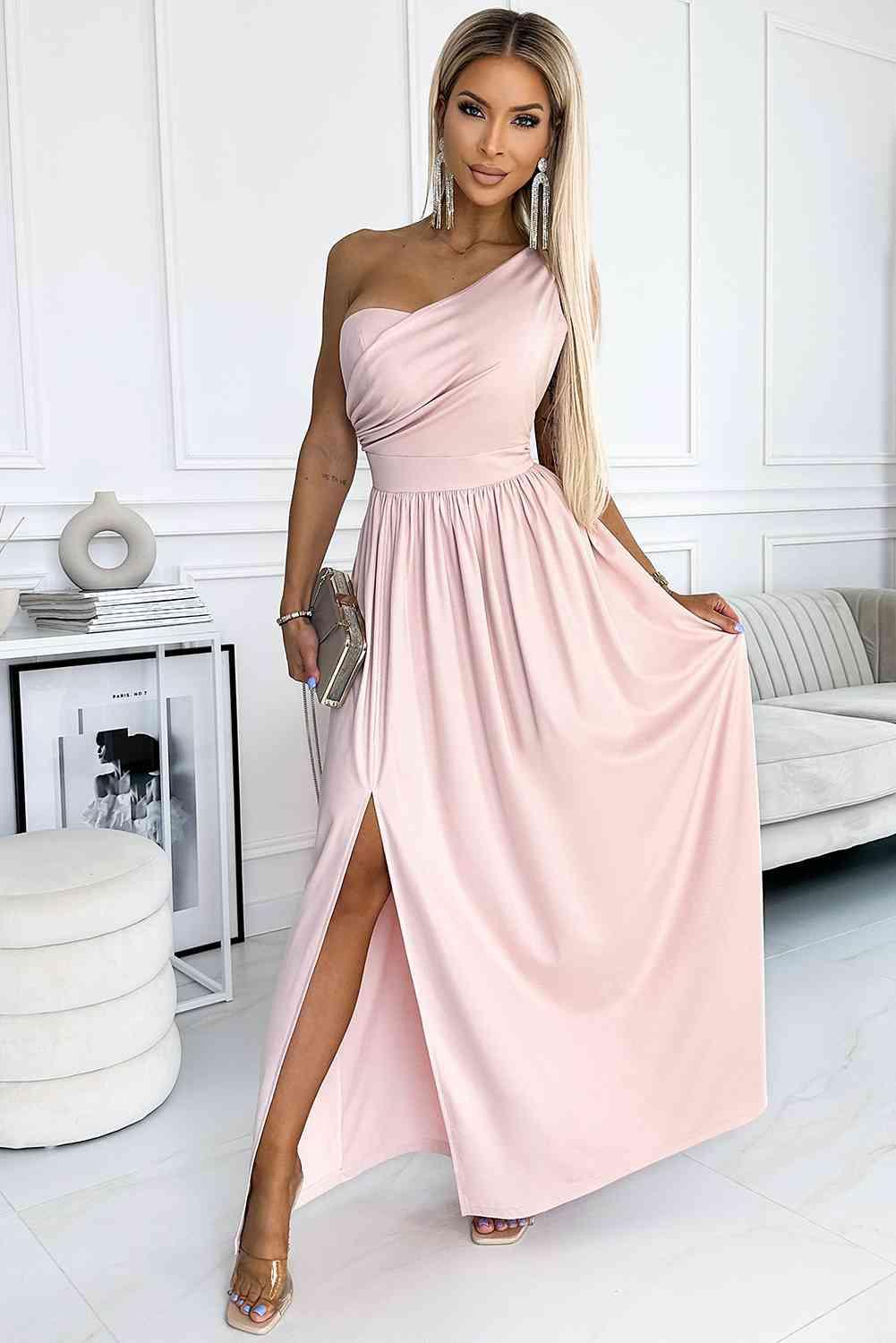 One-Shoulder Slit Maxi Dress - Dapper Deluxe Fashion