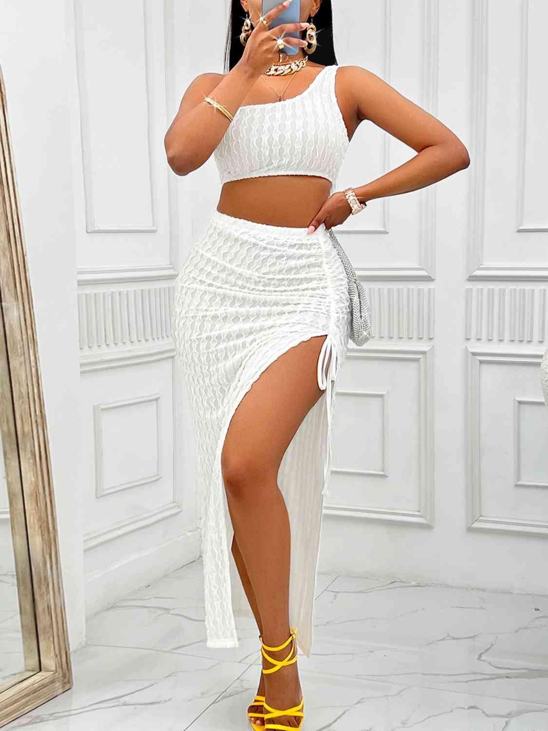 One-Shoulder Tank and Split Skirt Set - Dapper Deluxe Fashion