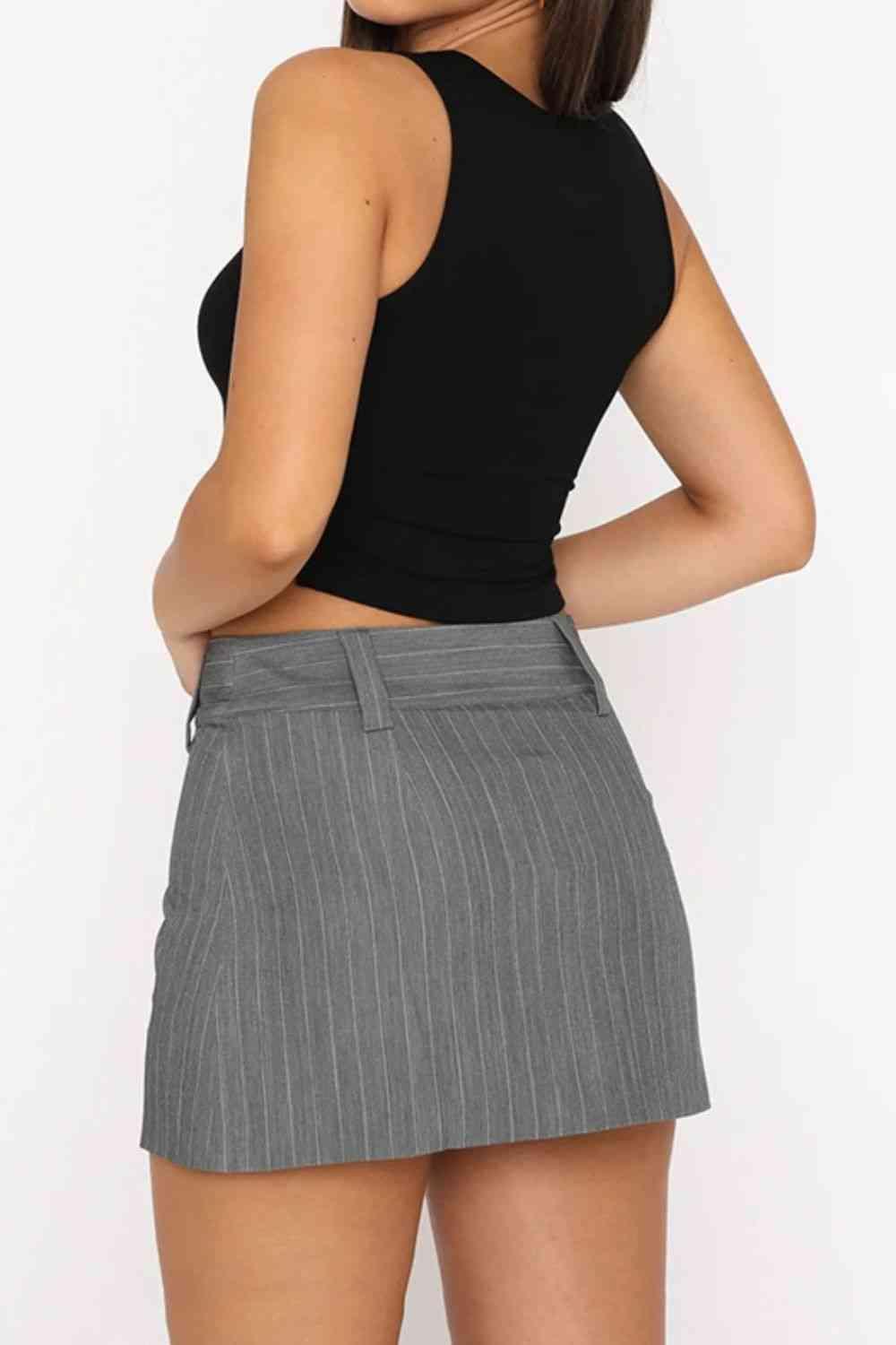 Pinstripe Crossover Waist Mini Skirt - Dapper Deluxe Fashion