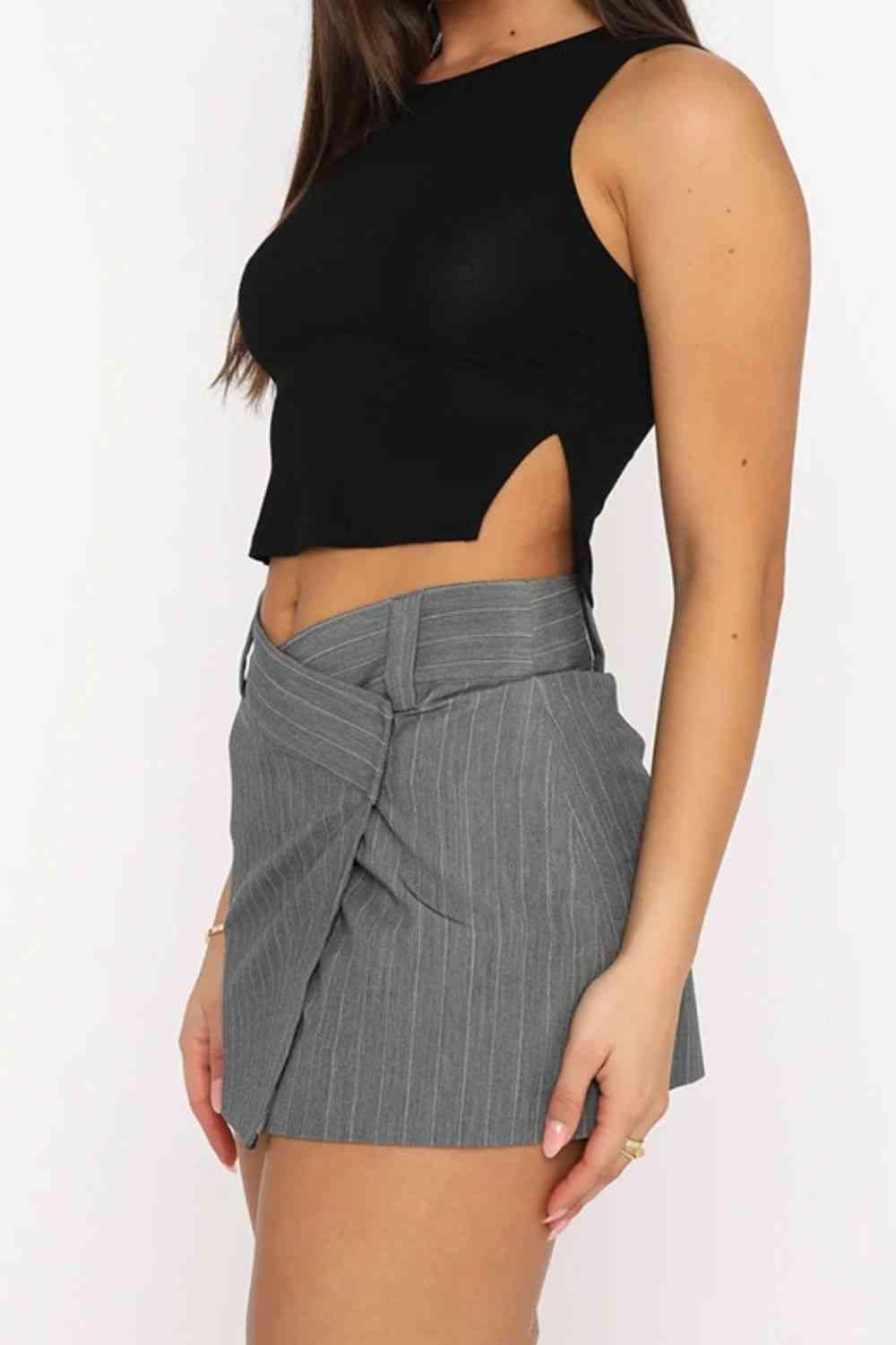 Pinstripe Crossover Waist Mini Skirt - Dapper Deluxe Fashion