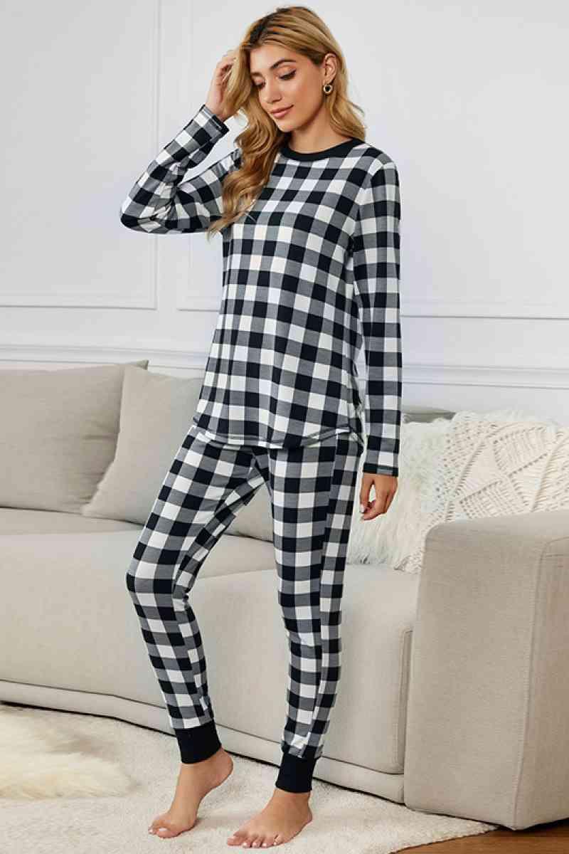 Plaid Tee & Pants Pajama Set - Dapper Deluxe Fashion