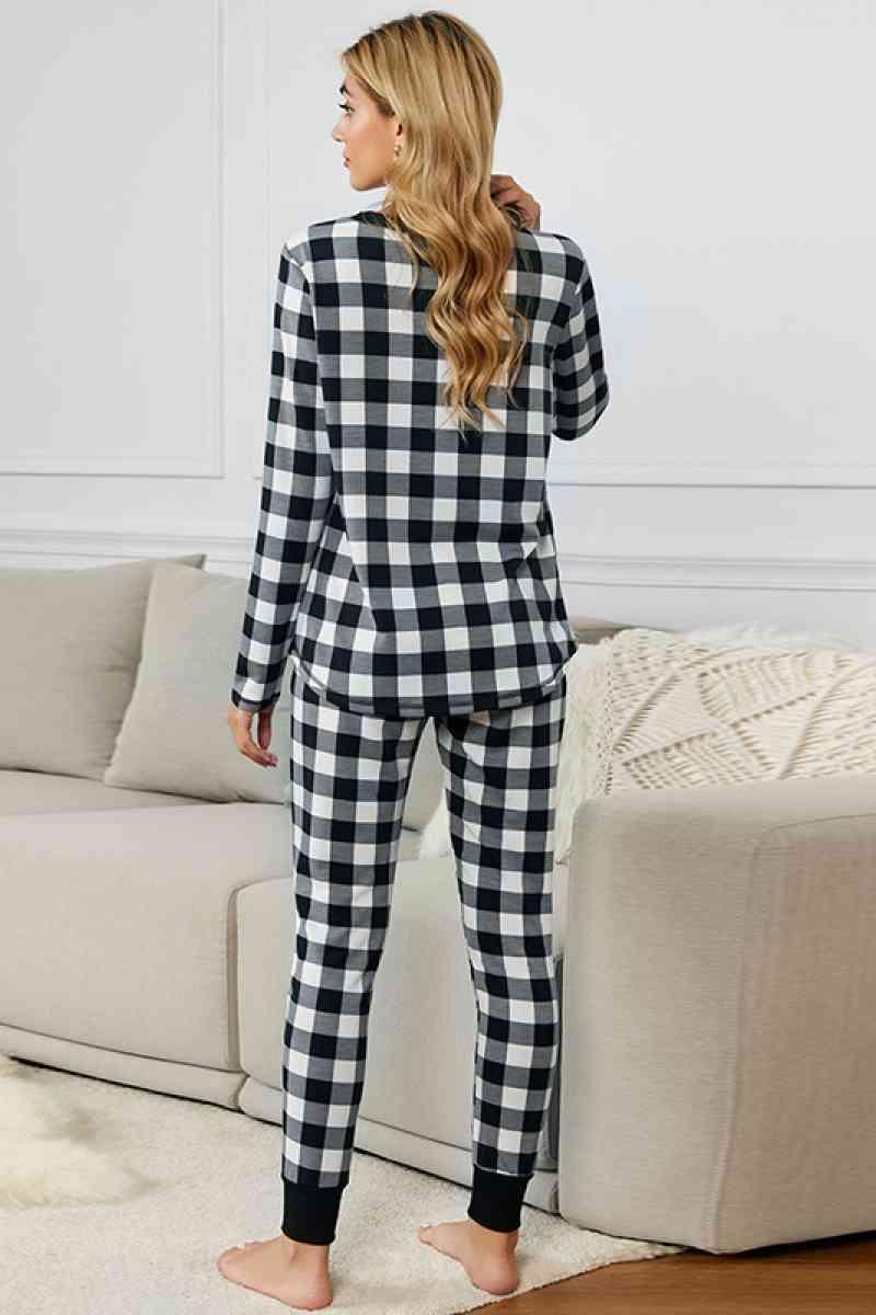 Plaid Tee & Pants Pajama Set - Dapper Deluxe Fashion