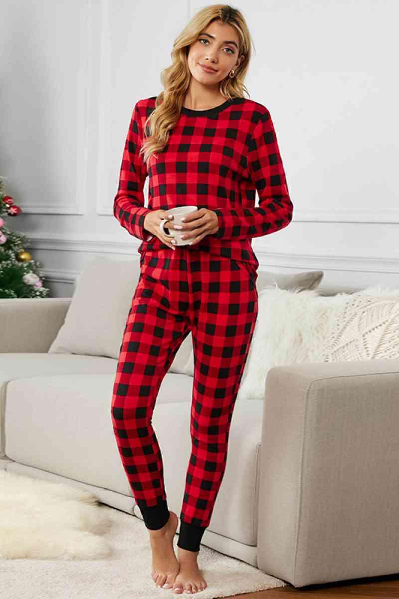 Plaid Tee & Pants Pajama Set - Dapper Deluxe Fashion