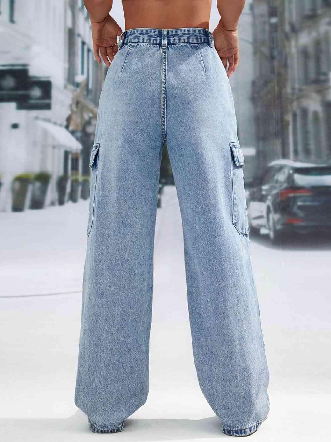 Pocketed Long Jeans - Dapper Deluxe Fashion