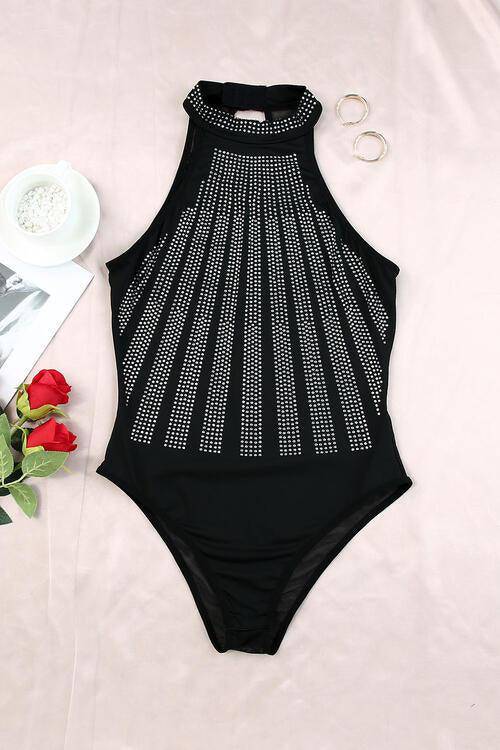 Rhinestone Detail Halter Neck Bodysuit - Dapper Deluxe Fashion