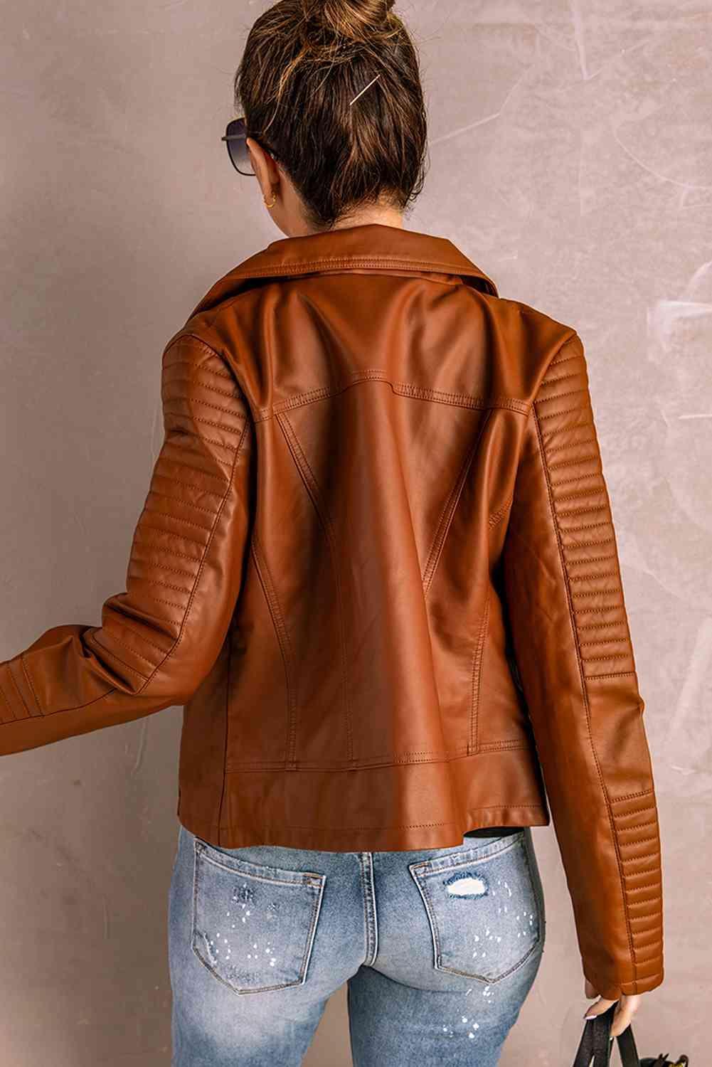 Ribbed Faux Leather Jacket - Dapper Deluxe Fashion