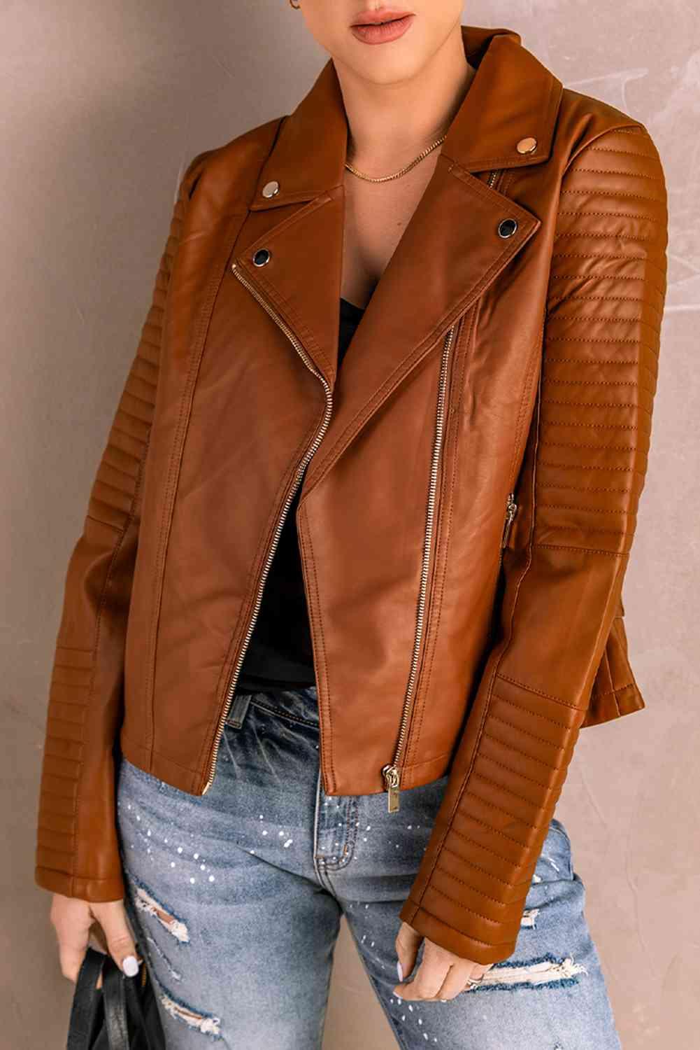 Ribbed Faux Leather Jacket - Dapper Deluxe Fashion