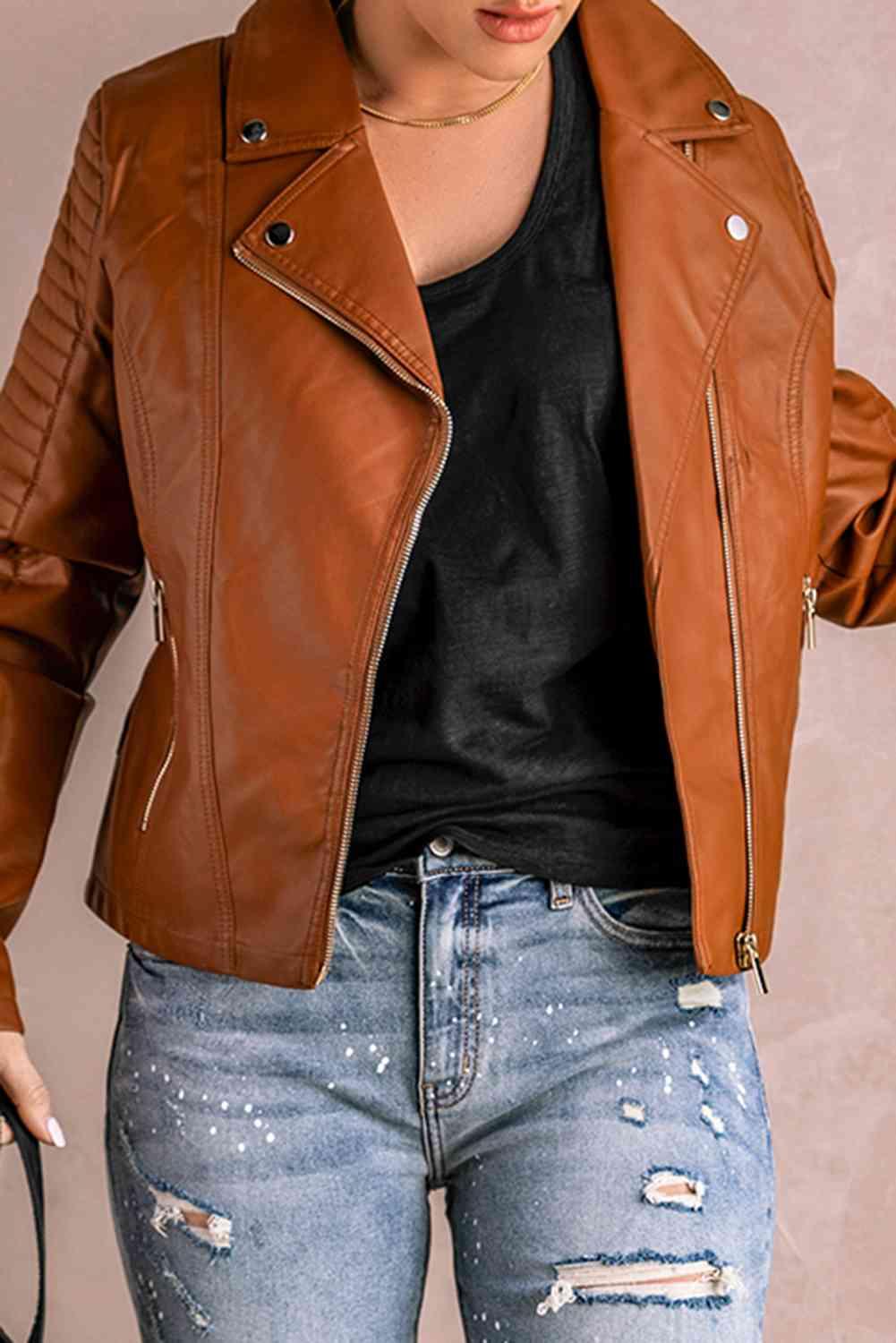 Ribbed Faux Leather Jacket - Dapper Deluxe Fashion