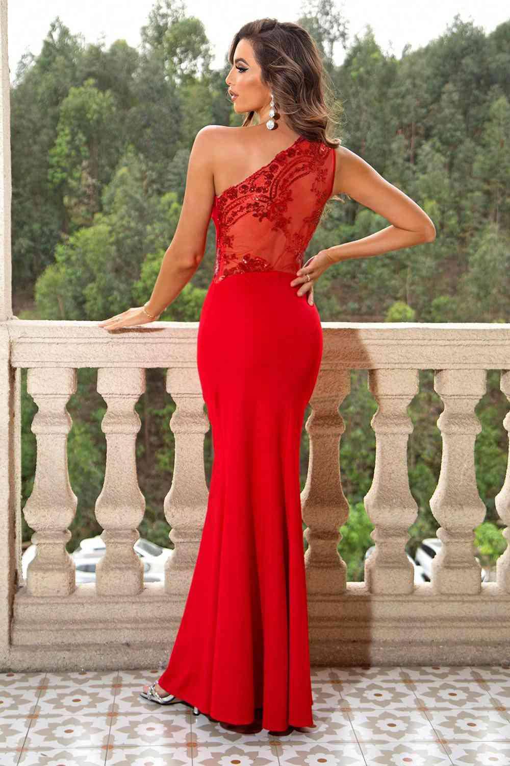 Scarlet Bloom One-Shoulder Maxi Dress - Dapper Deluxe Fashion