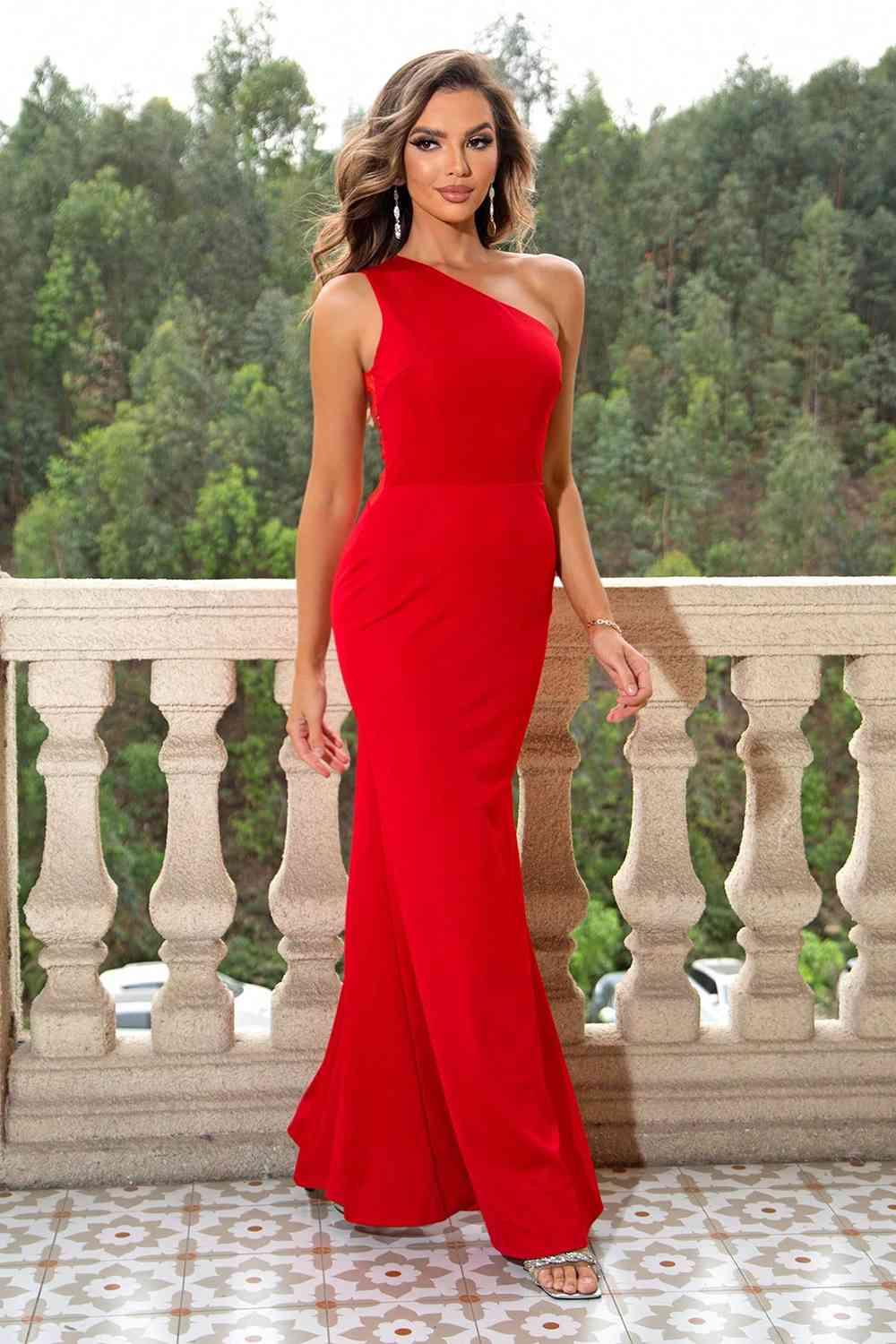 Scarlet Bloom One-Shoulder Maxi Dress - Dapper Deluxe Fashion