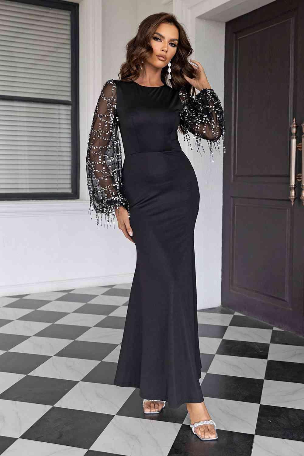 Sequin Round Neck Maxi Dress - Dapper Deluxe Fashion