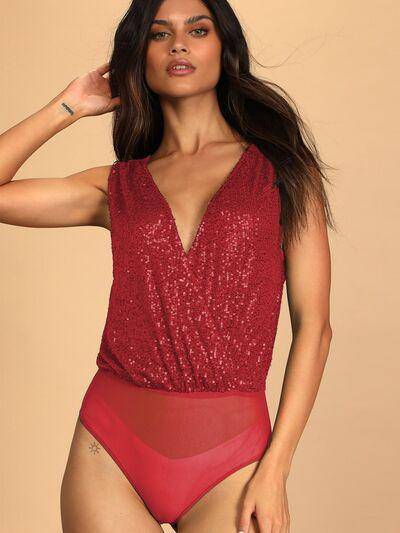 Sequin Surplice Sleeveless Bodysuit - Dapper Deluxe Fashion