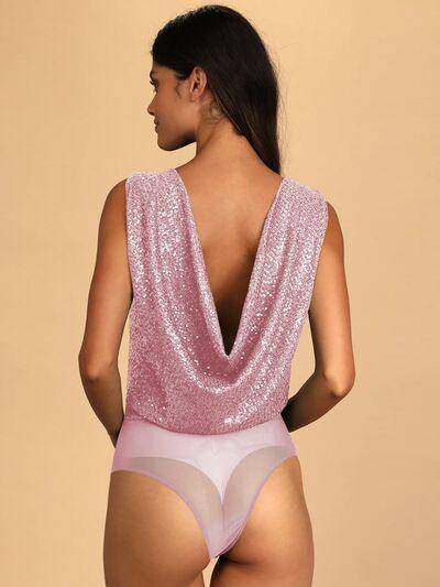 Sequin Surplice Sleeveless Bodysuit - Dapper Deluxe Fashion