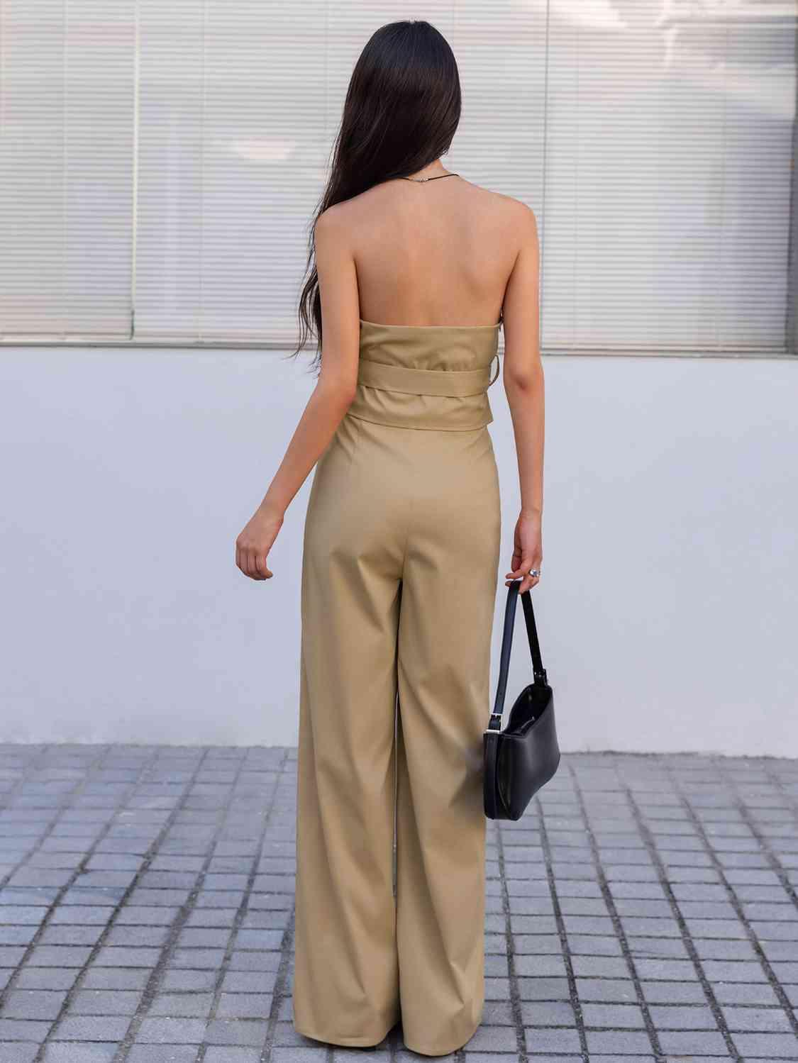 Strapless Tie Waist Jumpsuit - Dapper Deluxe Fashion