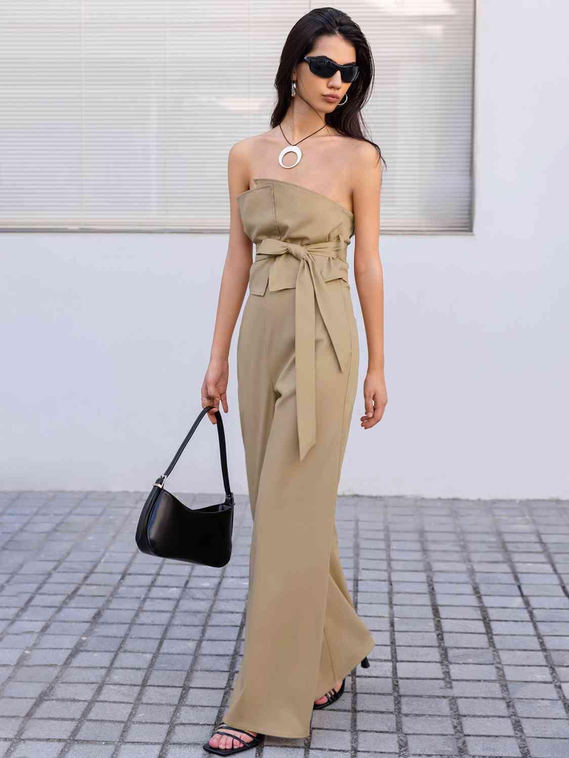 Strapless Tie Waist Jumpsuit - Dapper Deluxe Fashion