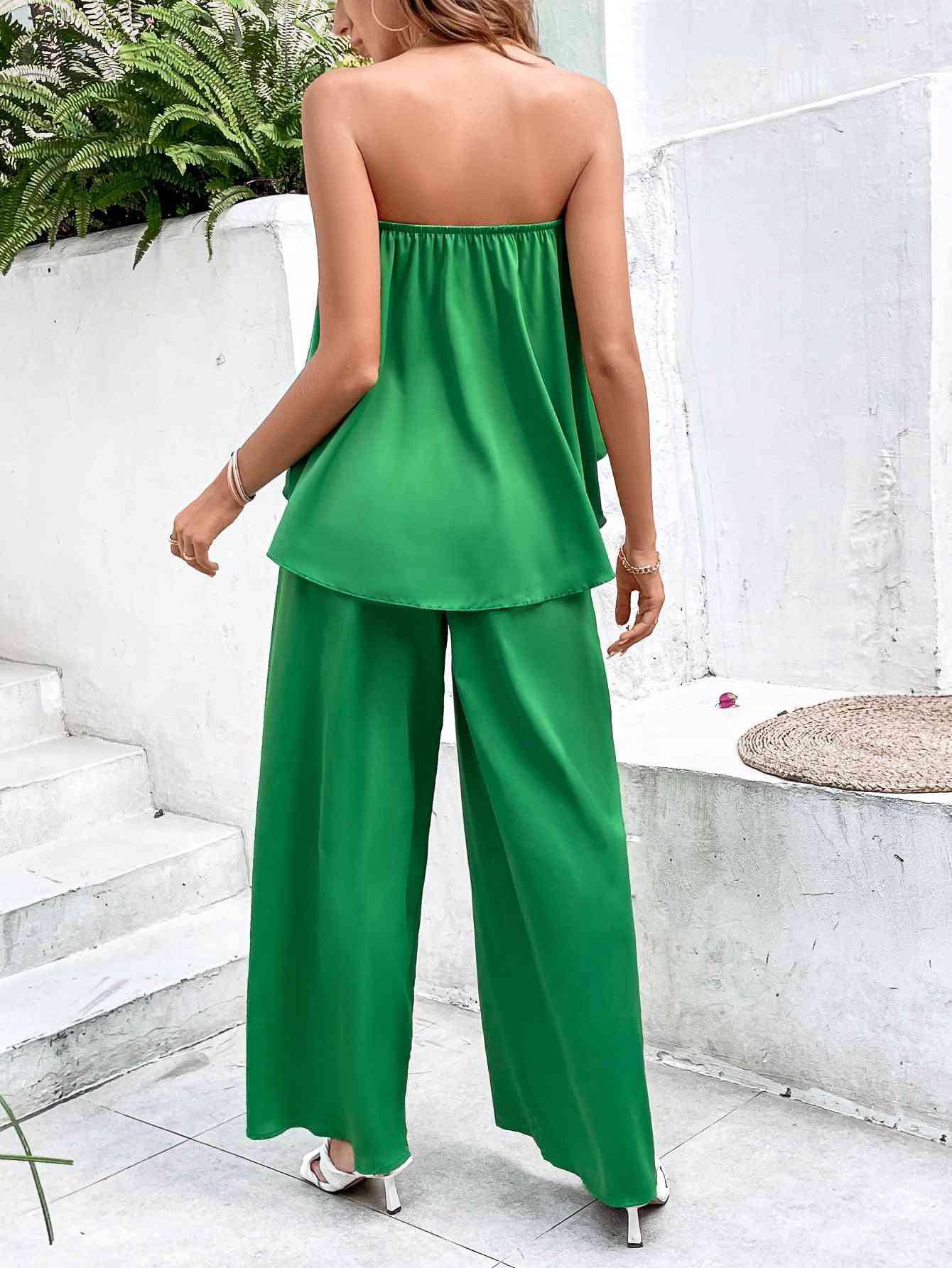 Strapless Top and Wide Leg Pants Set - Dapper Deluxe Fashion