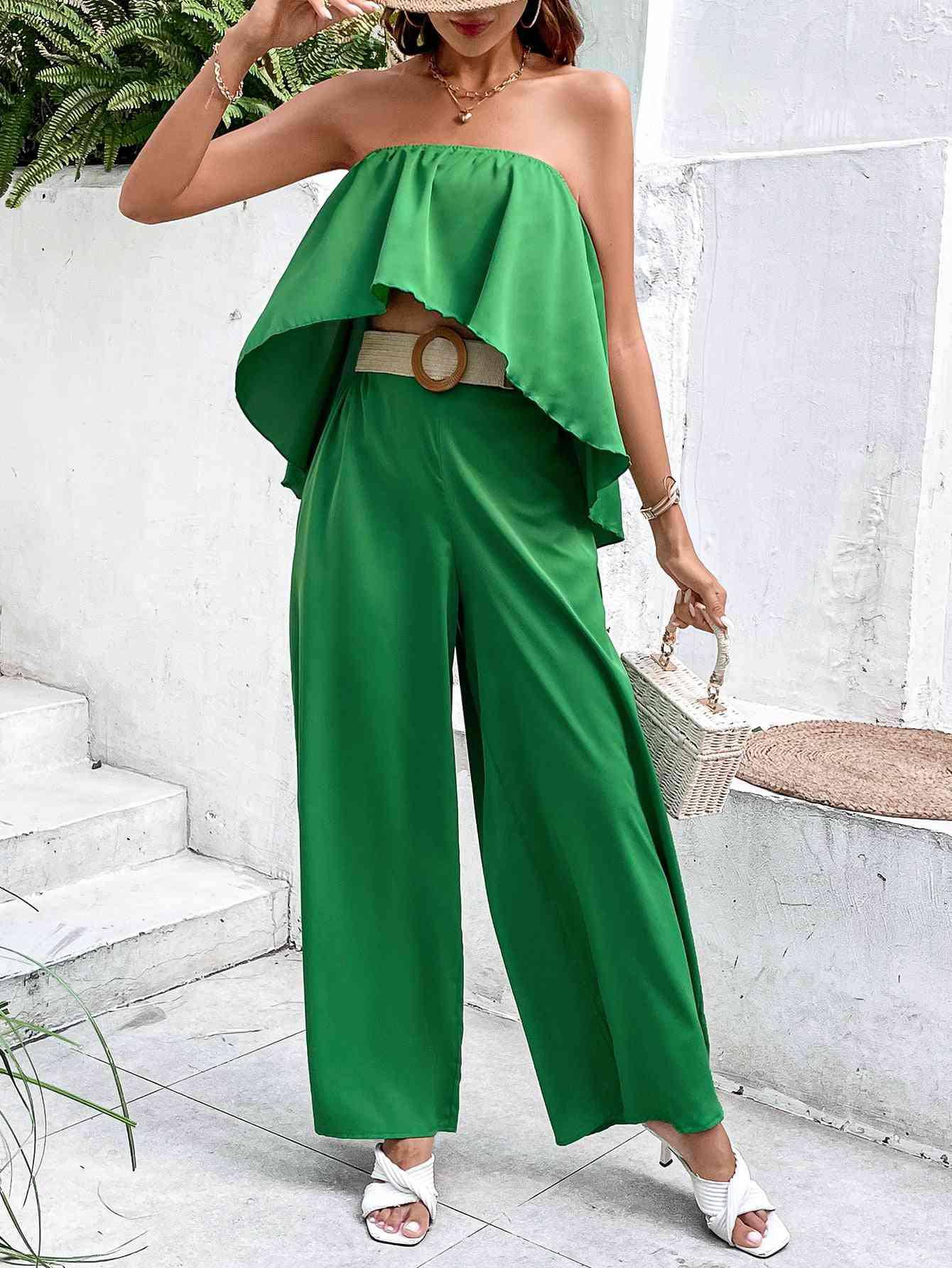 Strapless Top and Wide Leg Pants Set - Dapper Deluxe Fashion