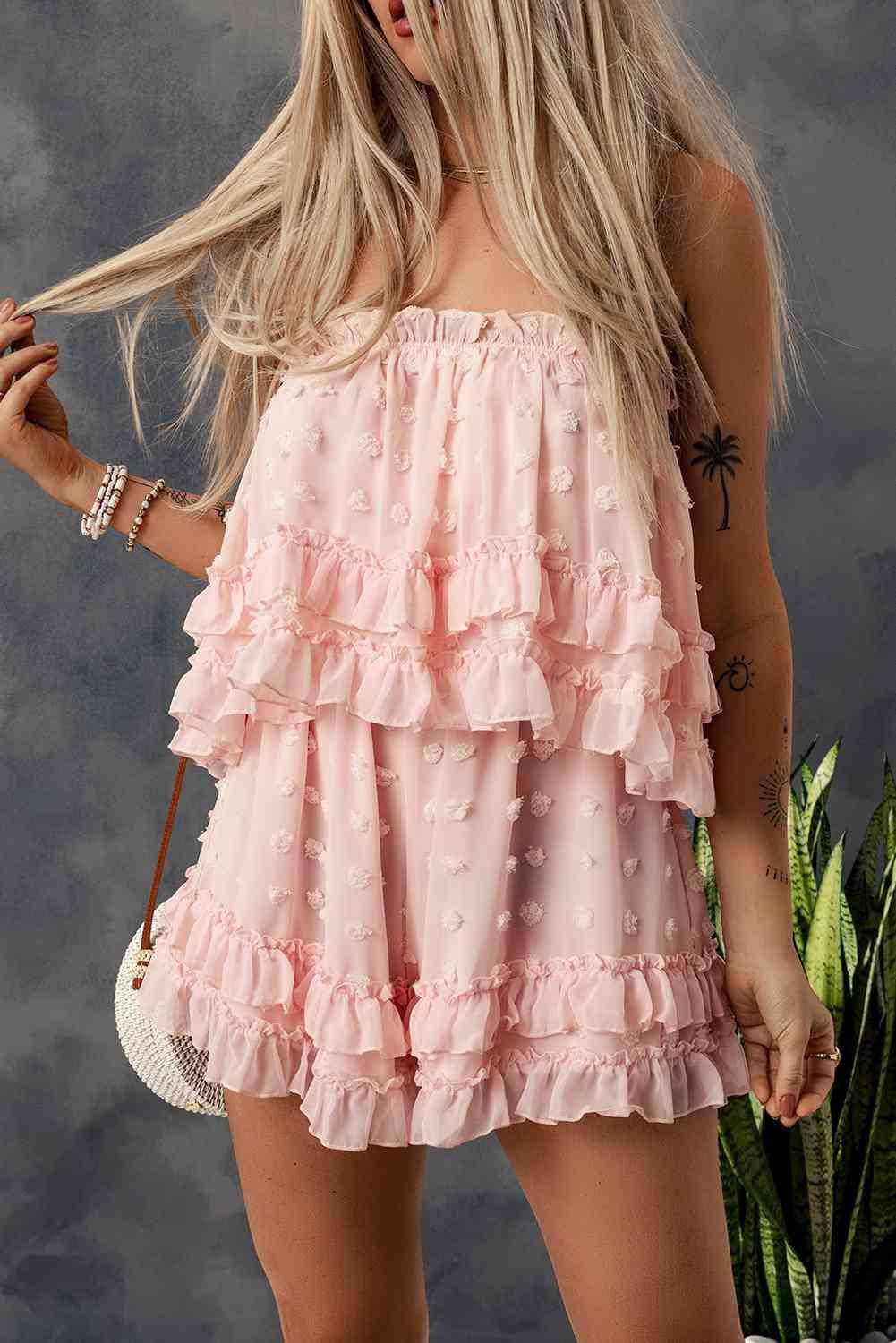 Swiss Dot Ruffled Strapless Romper - Dapper Deluxe Fashion