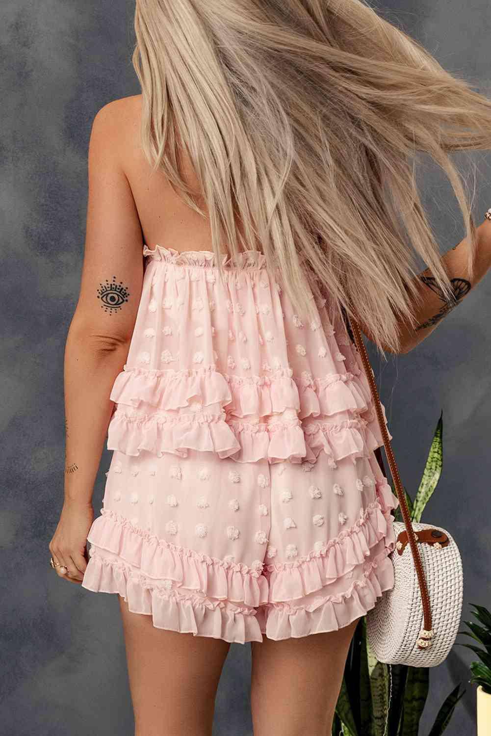 Swiss Dot Ruffled Strapless Romper - Dapper Deluxe Fashion