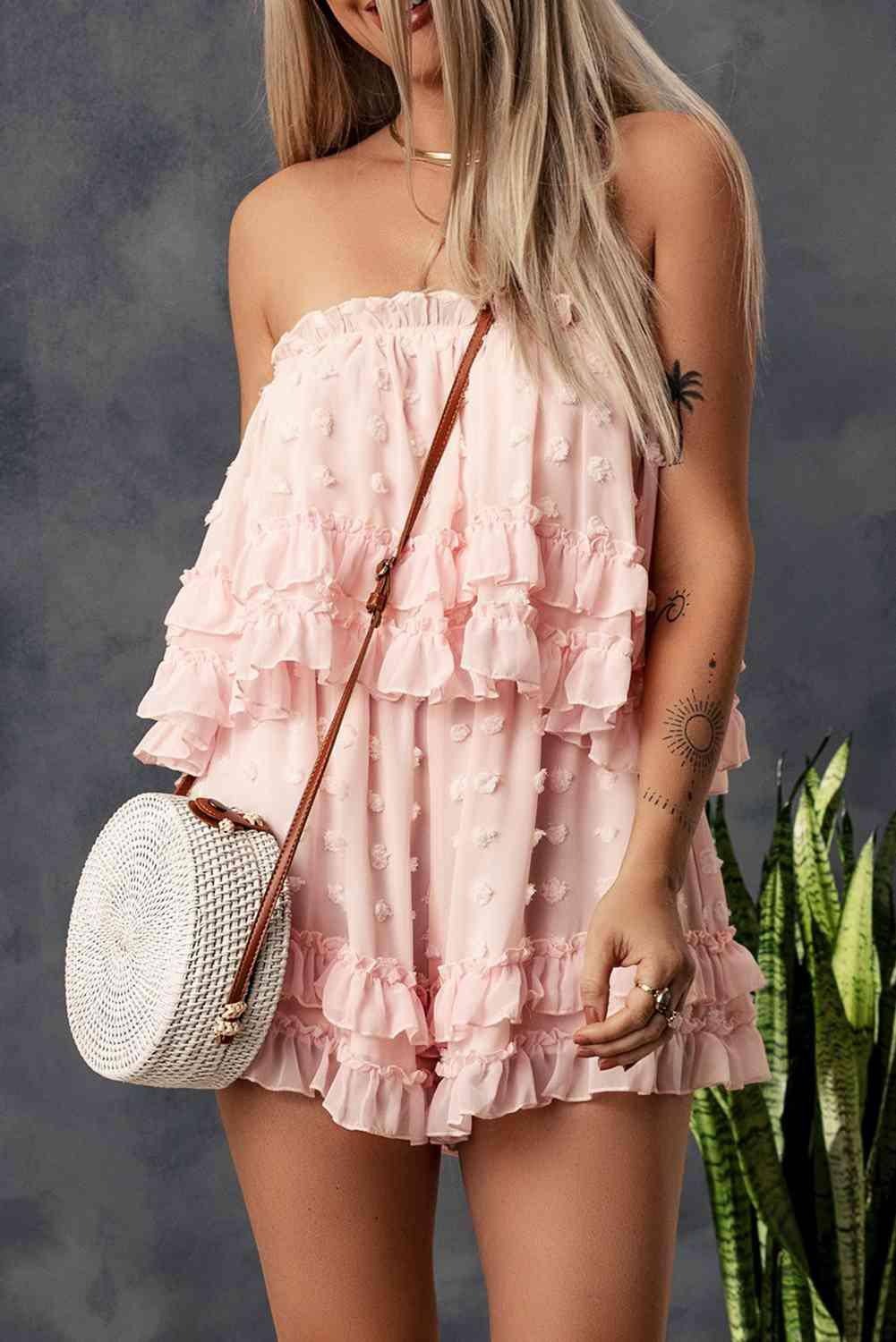 Swiss Dot Ruffled Strapless Romper - Dapper Deluxe Fashion