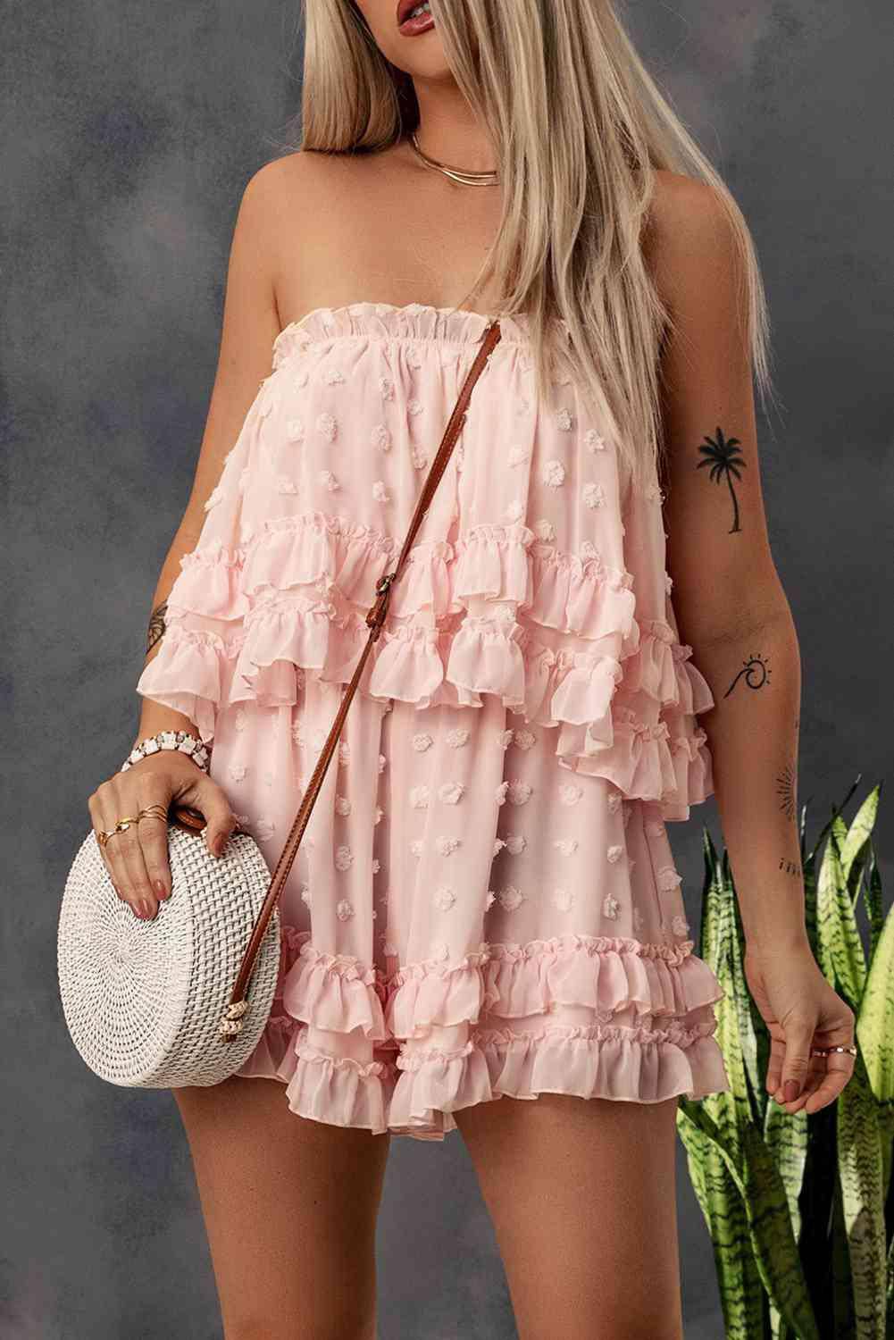 Swiss Dot Ruffled Strapless Romper - Dapper Deluxe Fashion