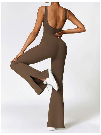 Wide Strap Bootcut Slit Active Jumpsuit - Dapper Deluxe Fashion