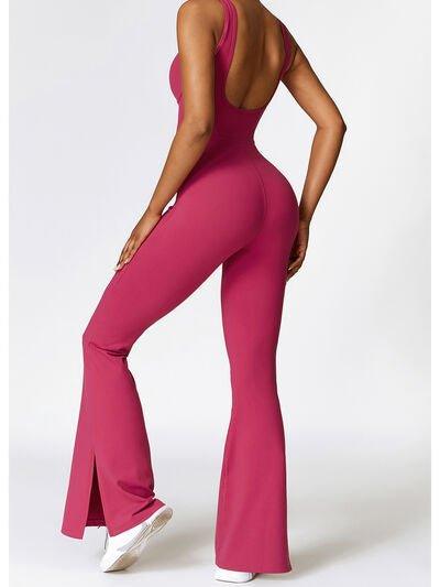 Wide Strap Bootcut Slit Active Jumpsuit - Dapper Deluxe Fashion