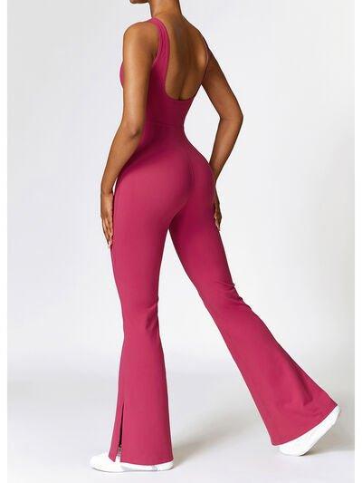 Wide Strap Bootcut Slit Active Jumpsuit - Dapper Deluxe Fashion