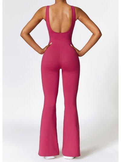 Wide Strap Bootcut Slit Active Jumpsuit - Dapper Deluxe Fashion