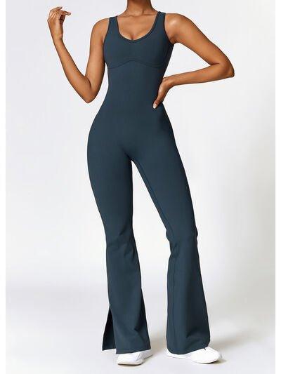 Wide Strap Bootcut Slit Active Jumpsuit - Dapper Deluxe Fashion