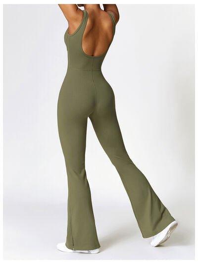 Wide Strap Bootcut Slit Active Jumpsuit - Dapper Deluxe Fashion