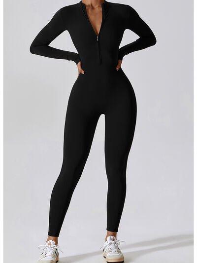 Zip Up Mock Neck Long Sleeve Jumpsuit - Dapper Deluxe Fashion