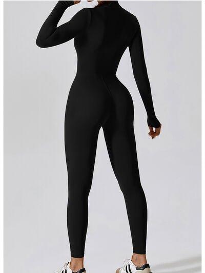 Zip Up Mock Neck Long Sleeve Jumpsuit - Dapper Deluxe Fashion