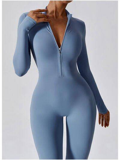 Zip Up Mock Neck Long Sleeve Jumpsuit - Dapper Deluxe Fashion